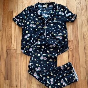LOFT SLEEP Black Floral Pajama 2 Piece Set Womens Size M PJs